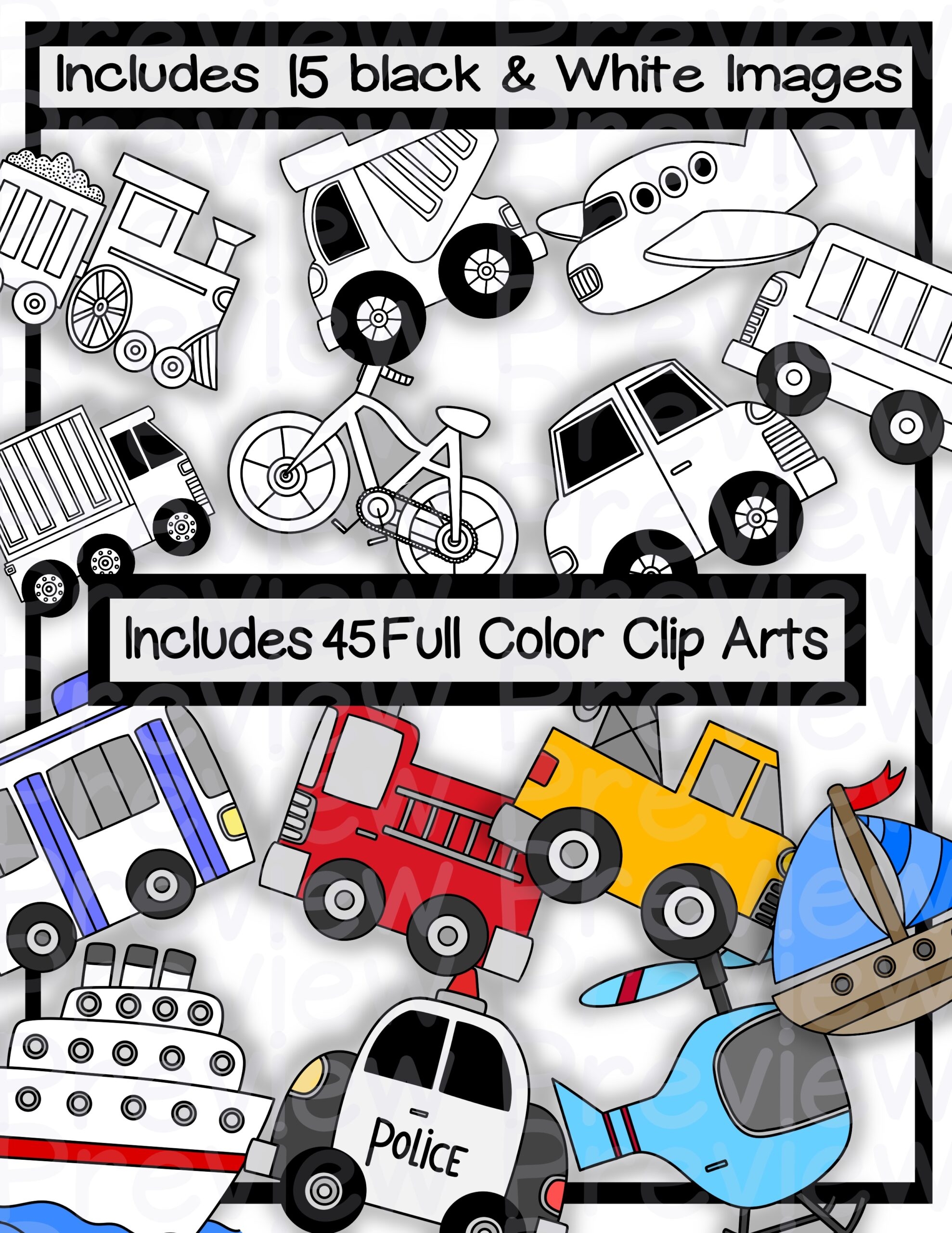 Transportation Clip Arts Community Helpers Printable Pdf Colorimg Pages Made By Teachers