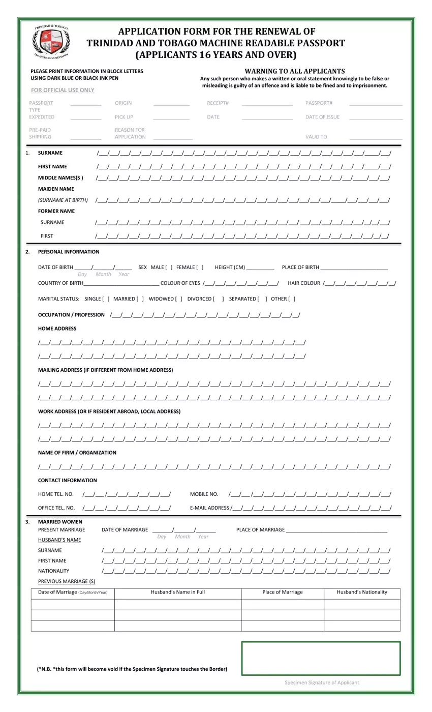 Trinidad Tobago Passport Form Fill Out Printable PDF Forms Online