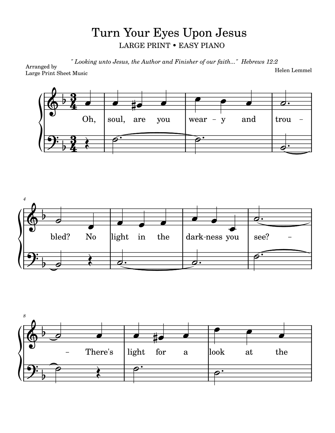 Turn Your Eyes Upon Jesus LARGE PRINT EASY PIANO HYMNS arr Large Print Sheet Music By Helen Lemmel Sheet Music For Easy Piano At Sheet Music Direct
