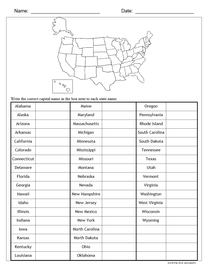 Free Printable Us Map With Capitals