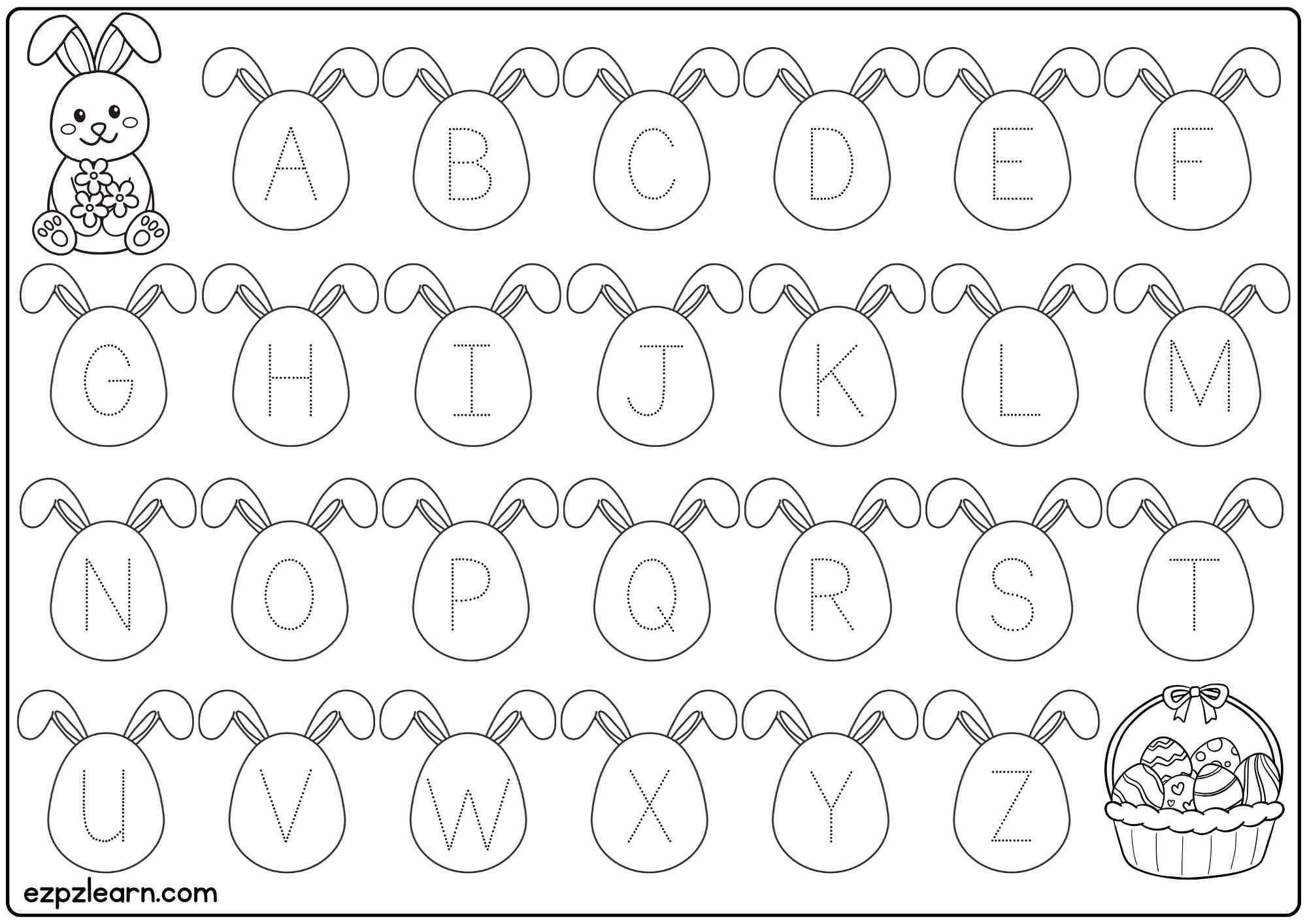 Uppercase ABC Easter Alphabet Tracing Worksheet Free PDF For Pre K Kindergarten Ezpzlearn