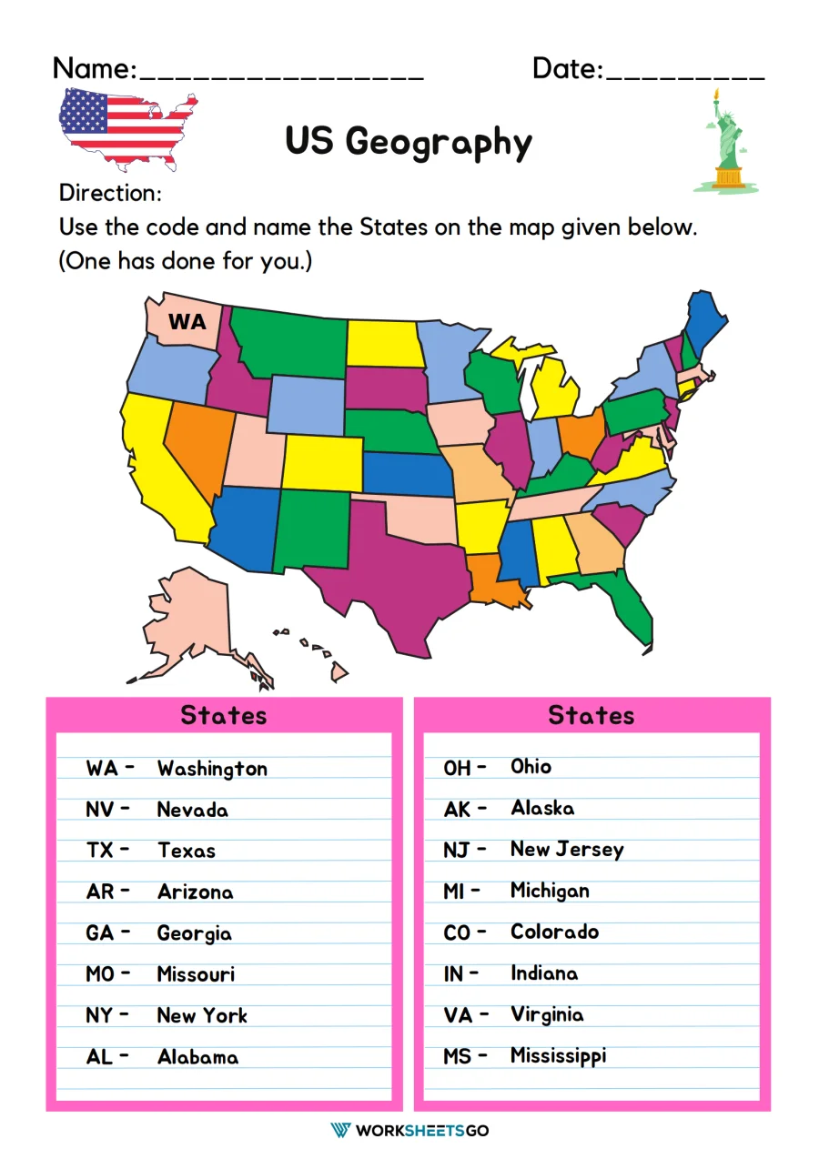 Free Printable Us Map Worksheets