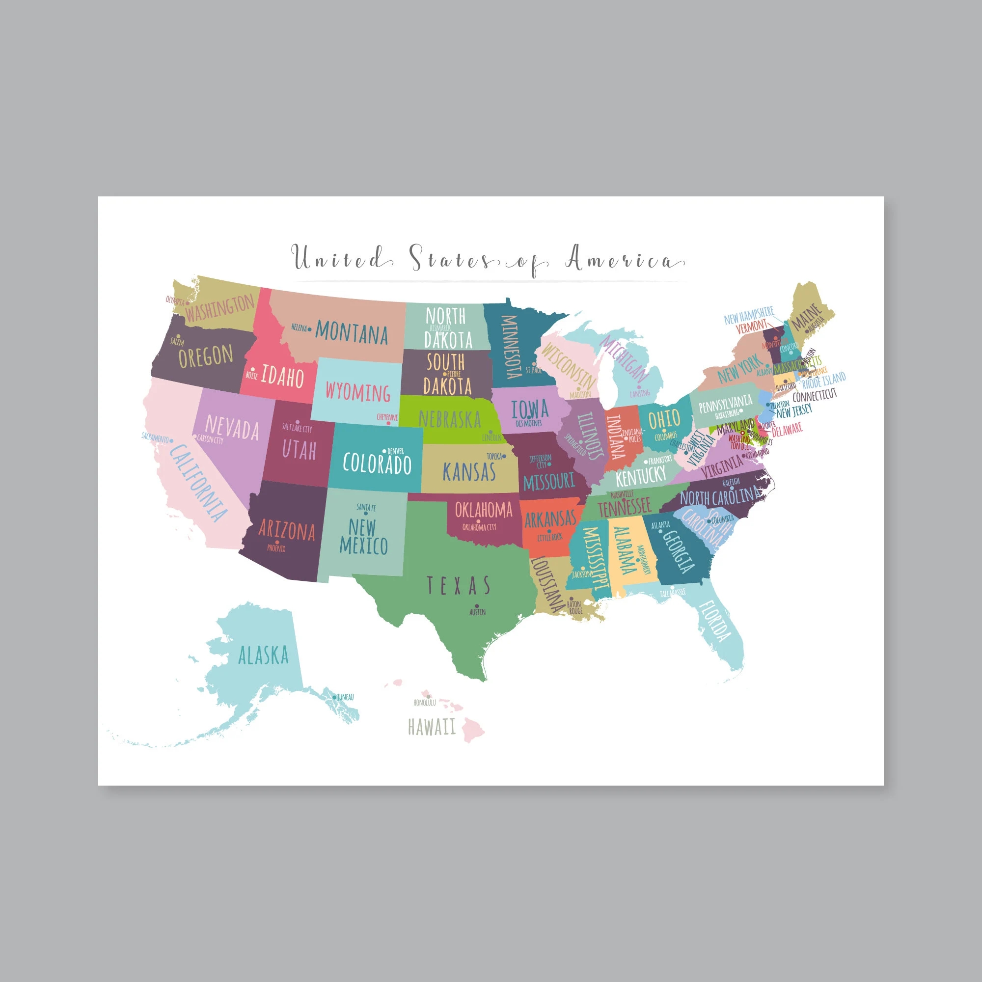 US Map Capitals Wall Art PRINTABLE United States Map Print Usa States Capitals Map Poster USA Map For Kids Kids Room Decor P452 Etsy Australia