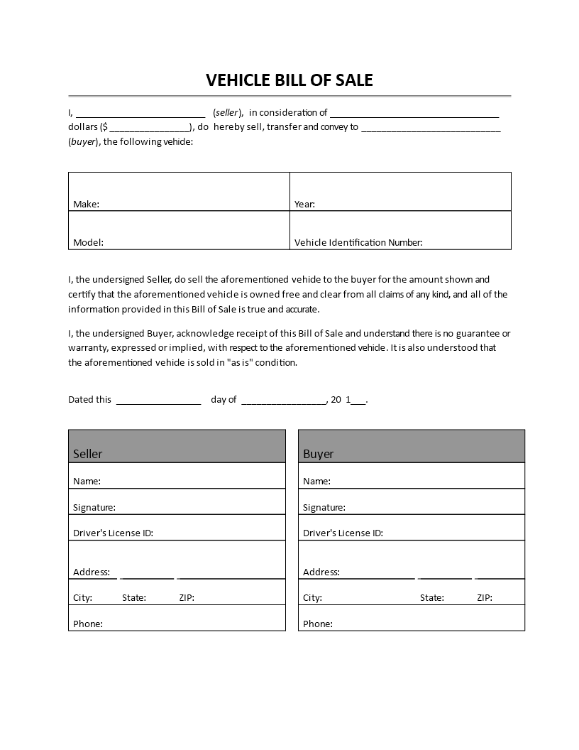 Used Car Bill Of Sale Template Templates At Allbusinesstemplates