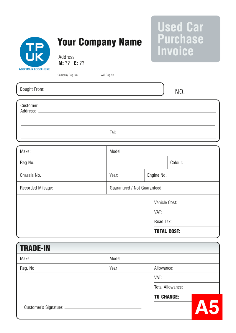 USED CARS Purchase Invoice Template For Printing 48