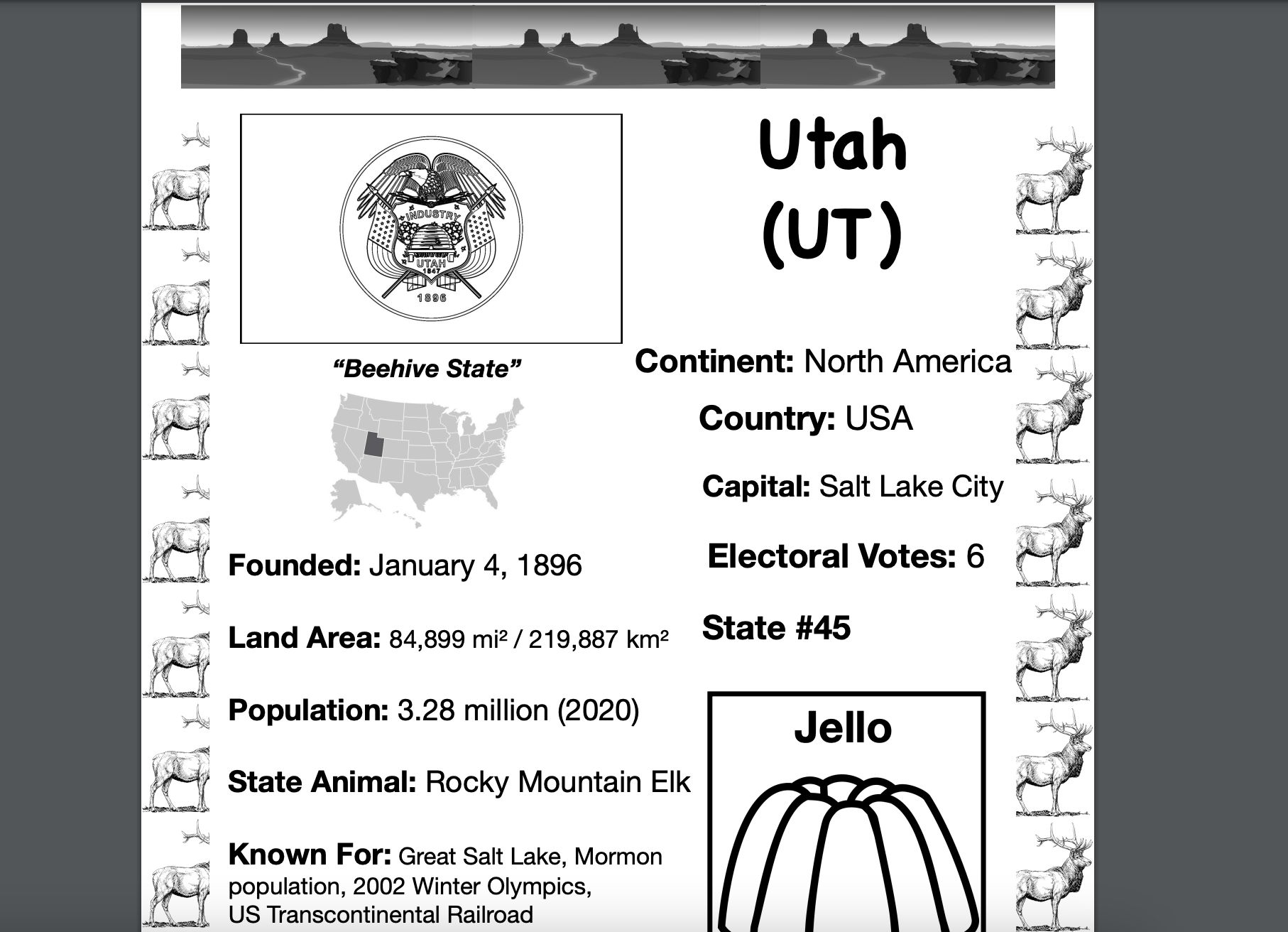 UTAH USA Travel The World Worksheet Made By Teachers