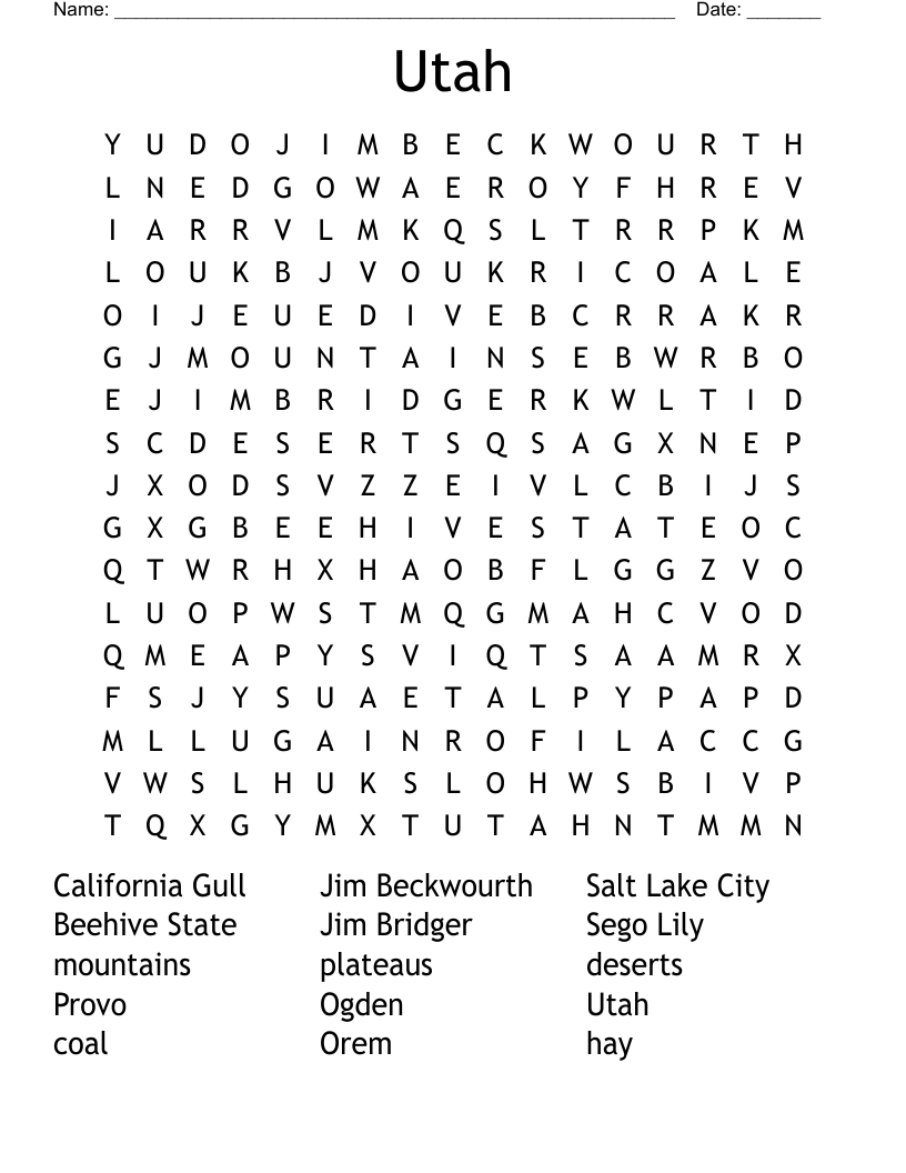 Free Printable Worksheets On Utah
