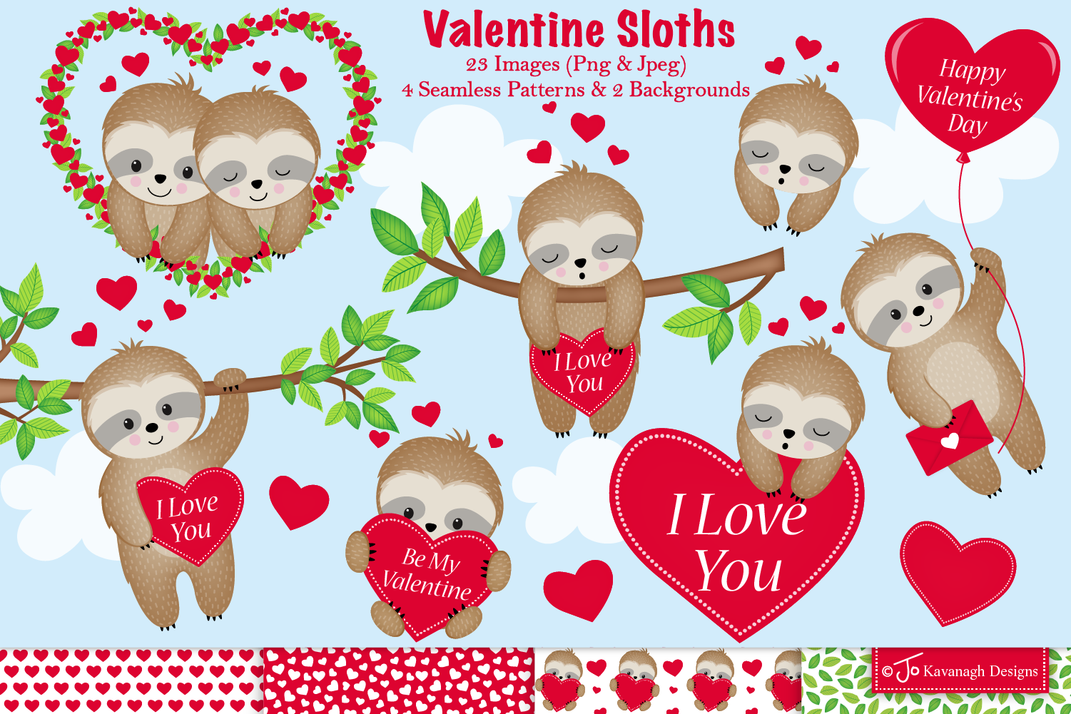 Valentine Clipart Bundle Valentines Day Patterns By Jo Kavanagh Designs TheHungryJPEG