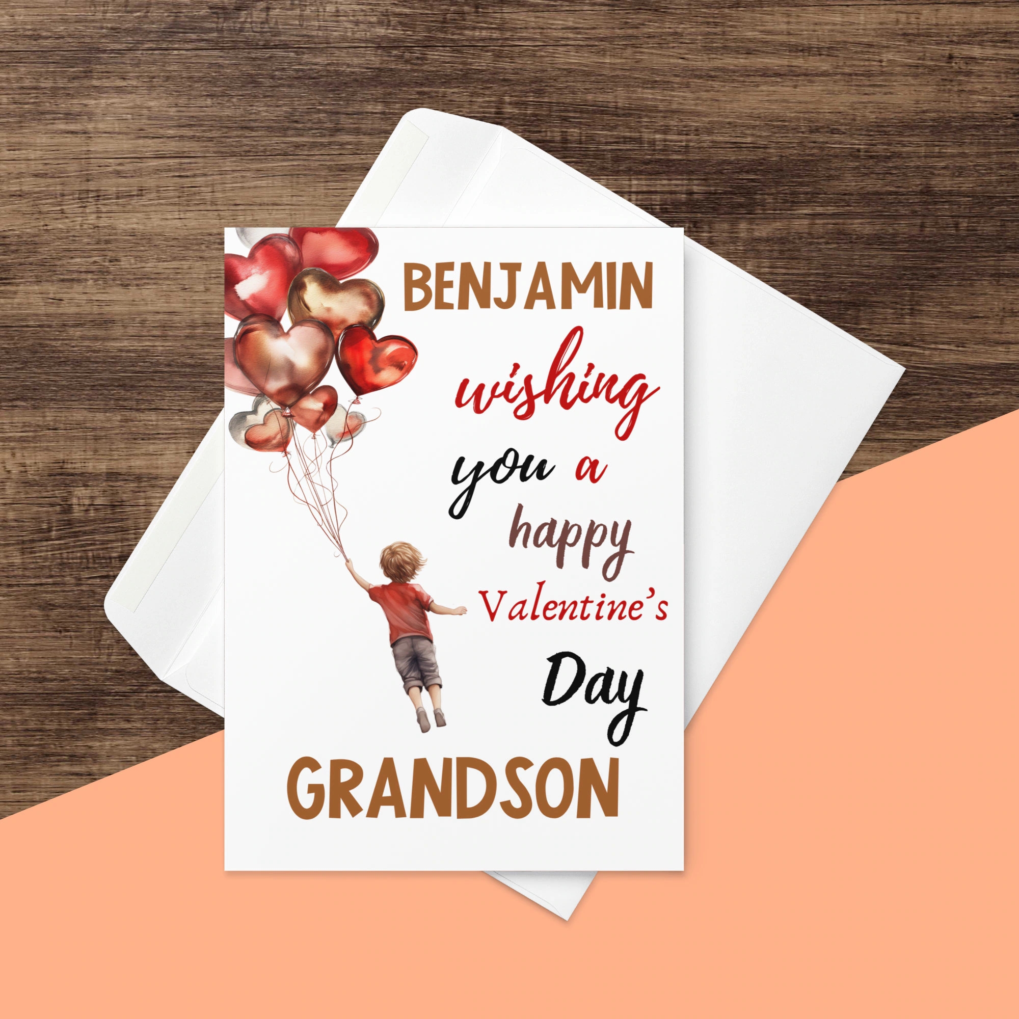 Valentine s Day Card For Grandson Wishing You A Happy Valentines Day Grandson Cute Whimsical Personalized Valentine Card With Custom Name Etsy