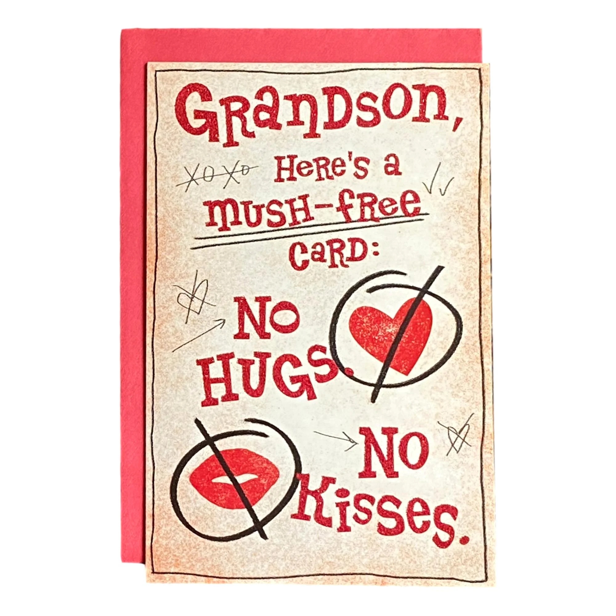 Valentine s Day Greeting Card For Young Grandson GRANDSON HERE S A MUSH FREE CARD NO HUGS NO KISSES Sparkling Glitter Hearts Lips Walmart