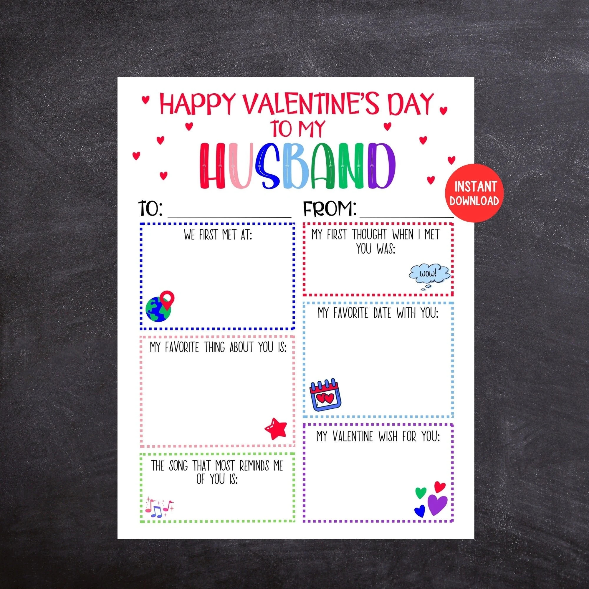 Valentines Card For Husband Printable Husband Valentines Card Keepsake For Husband Fill In The Blank Valentines Card For Husband Etsy