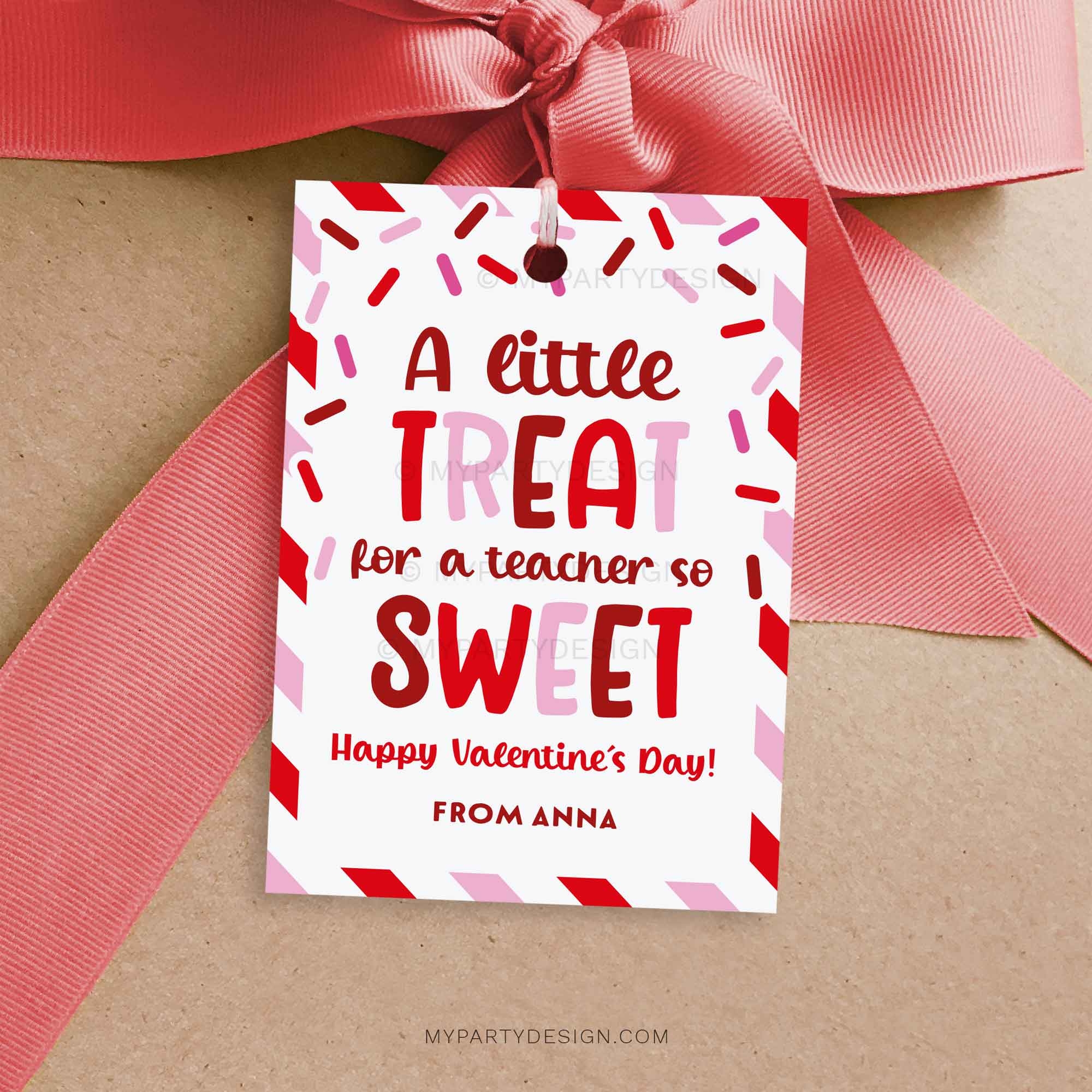 Valentines Treat For A Teacher So Sweet Gift Tag Printable PDF My Party Design