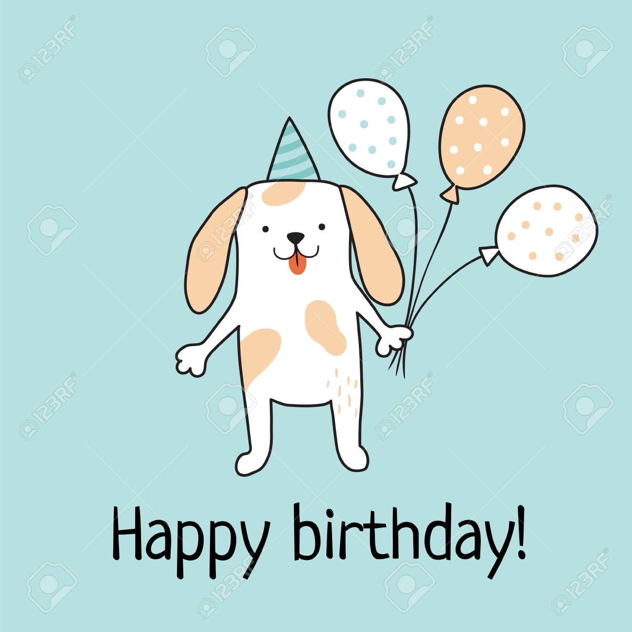 Vector Template Of A Birthday Card Cute Dog Holding Baloons In His Paws Royalty Free SVG Cliparts Vectors And Stock Illustration Image 69772526 