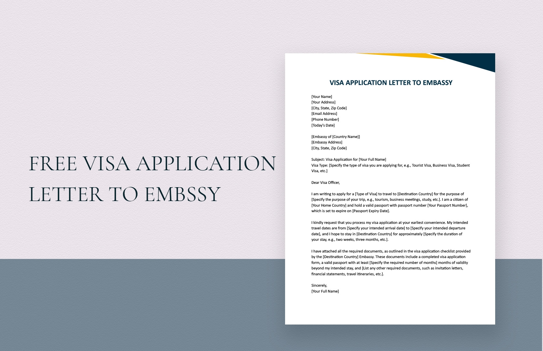 Visa Application Letter To Embassy In Word Google Docs Download Template