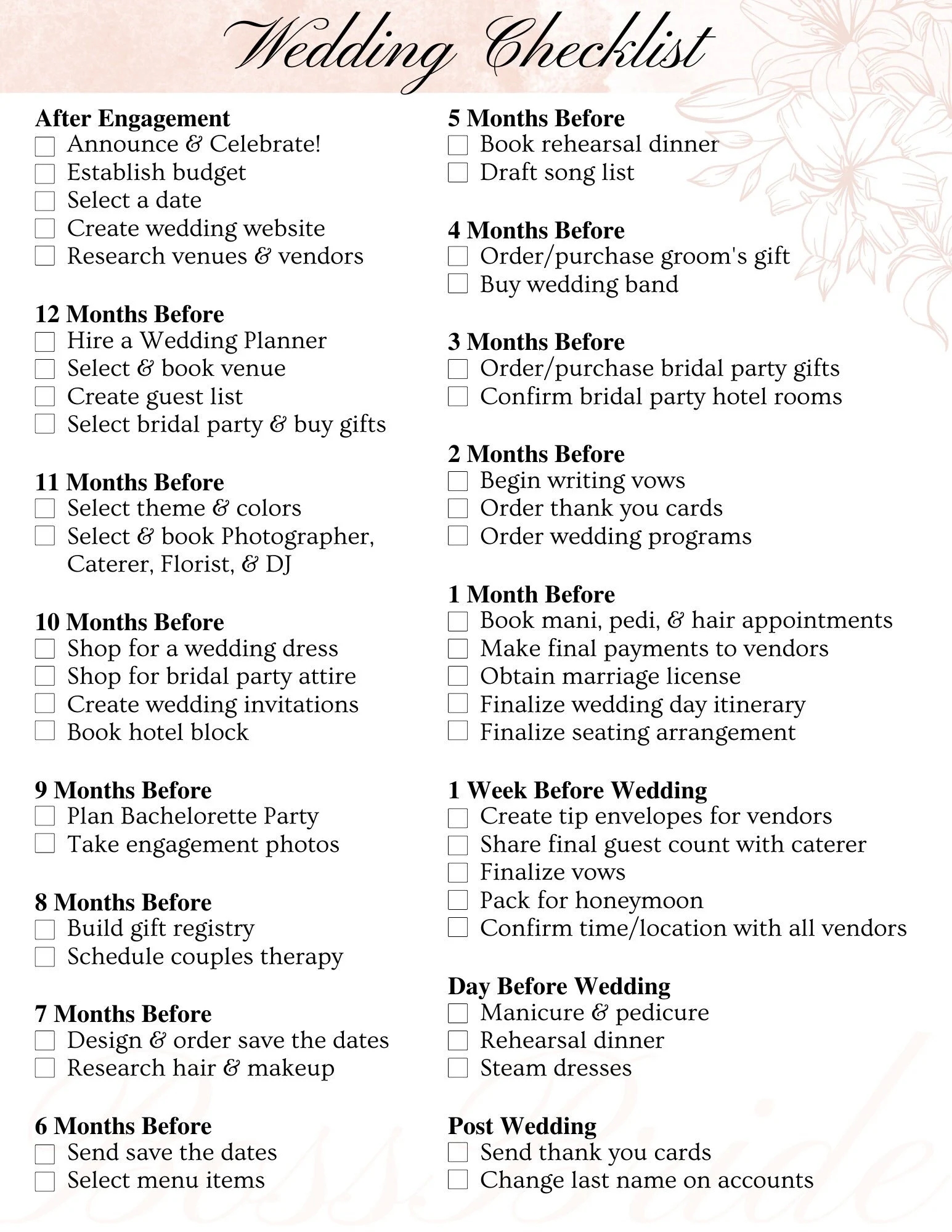 Wedding Checklist Editable Printable Instant Download Wedding Planner Wedding Template Etsy UK
