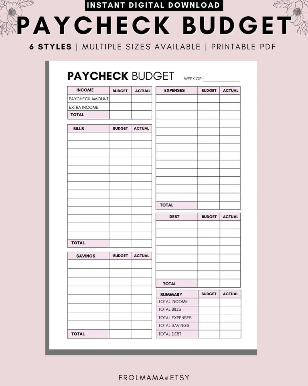 weekly budget overview template printable paycheck budget printable budget binder budget planner budget template a4 a5 letter pdf etsy