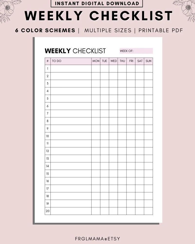 Weekly Checklist Printable To Do List Template Weekly Checklist Printable To Do List Template Planner Inserts letter a4 Size Printable Etsy