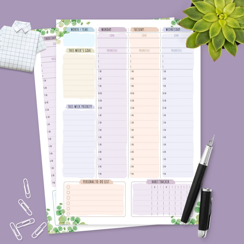 Weekly Hourly Planner Templates Download Printable PDF