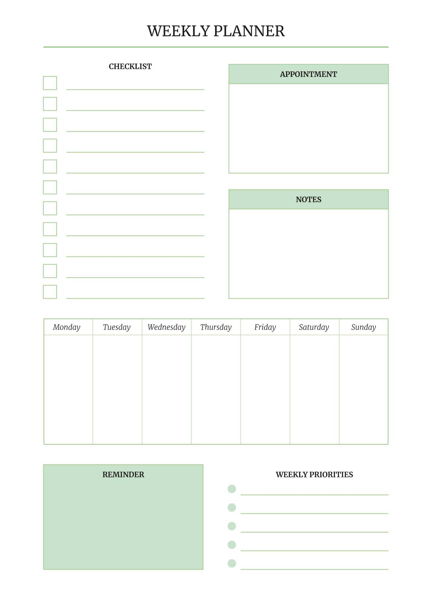 Weekly Planner Free Google Docs Template Gdoc io