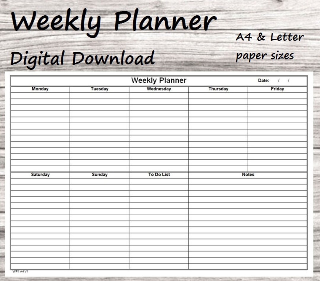 Weekly Planner Template Editable And Printable Template microsoft Word DOC Digital Download Etsy