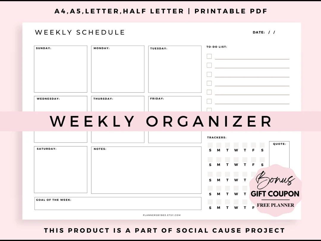 Weekly Planner Template Printable Landscape Minimalist Weekly Schedule Week At A Glance Weekly Organizer Office Planner desk Planner PDF Etsy
