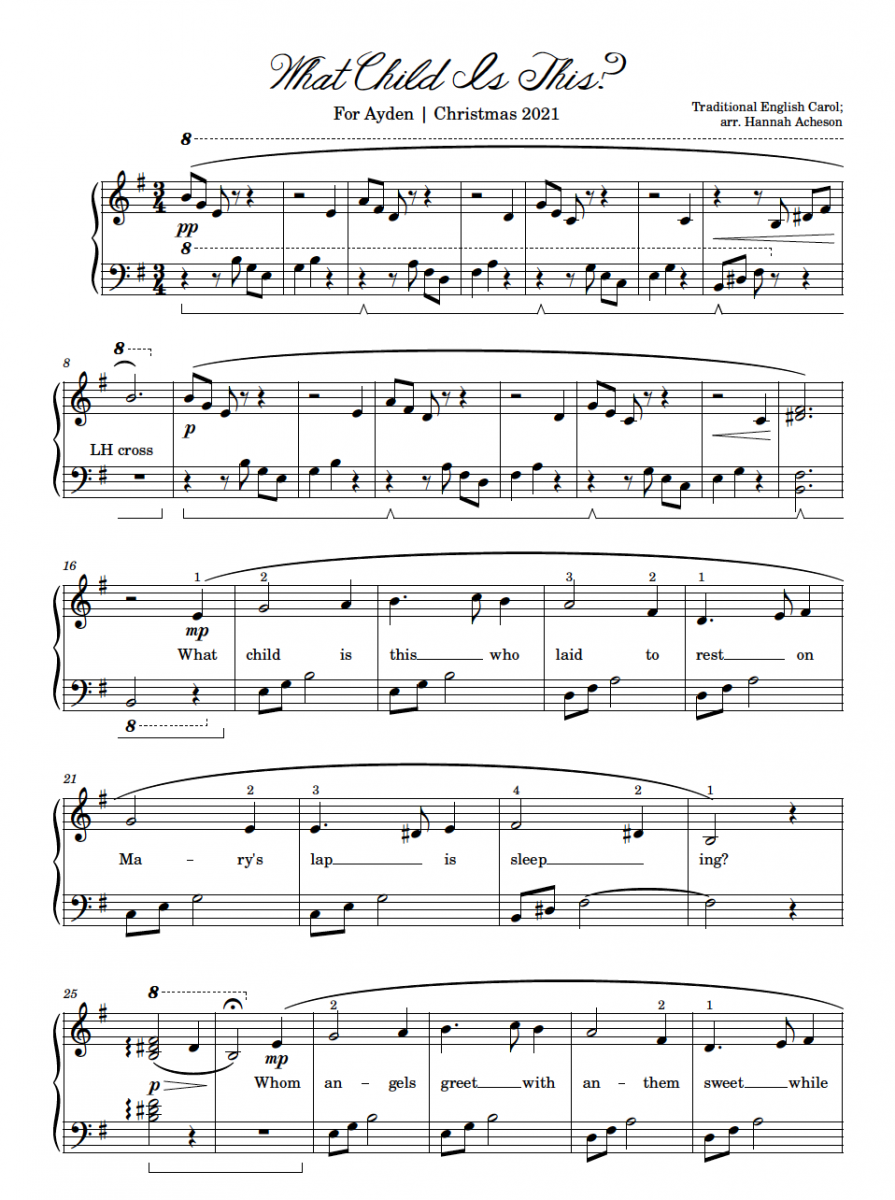 What Child Is This Free Christmas Sheet Music Acheson Piano
