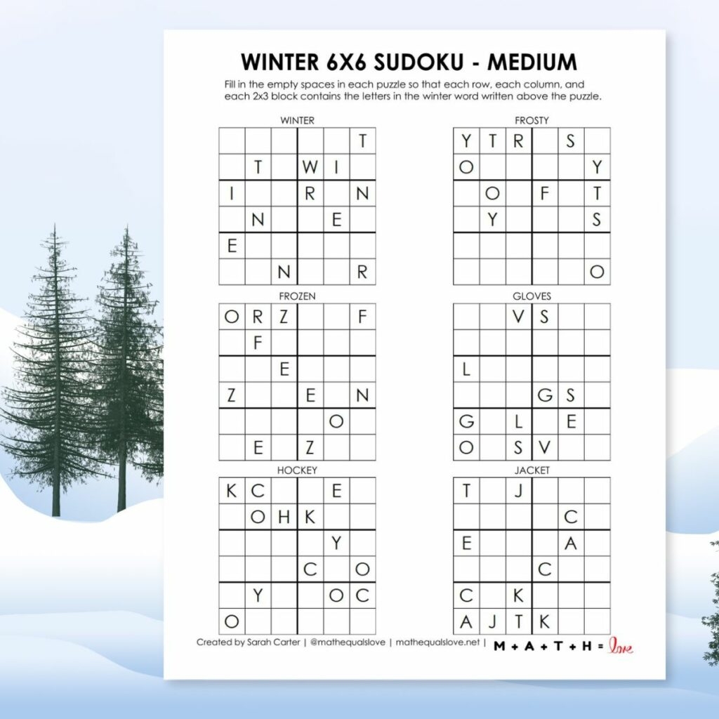Winter 6x6 Sudoku Puzzles Free Printable PDF 
