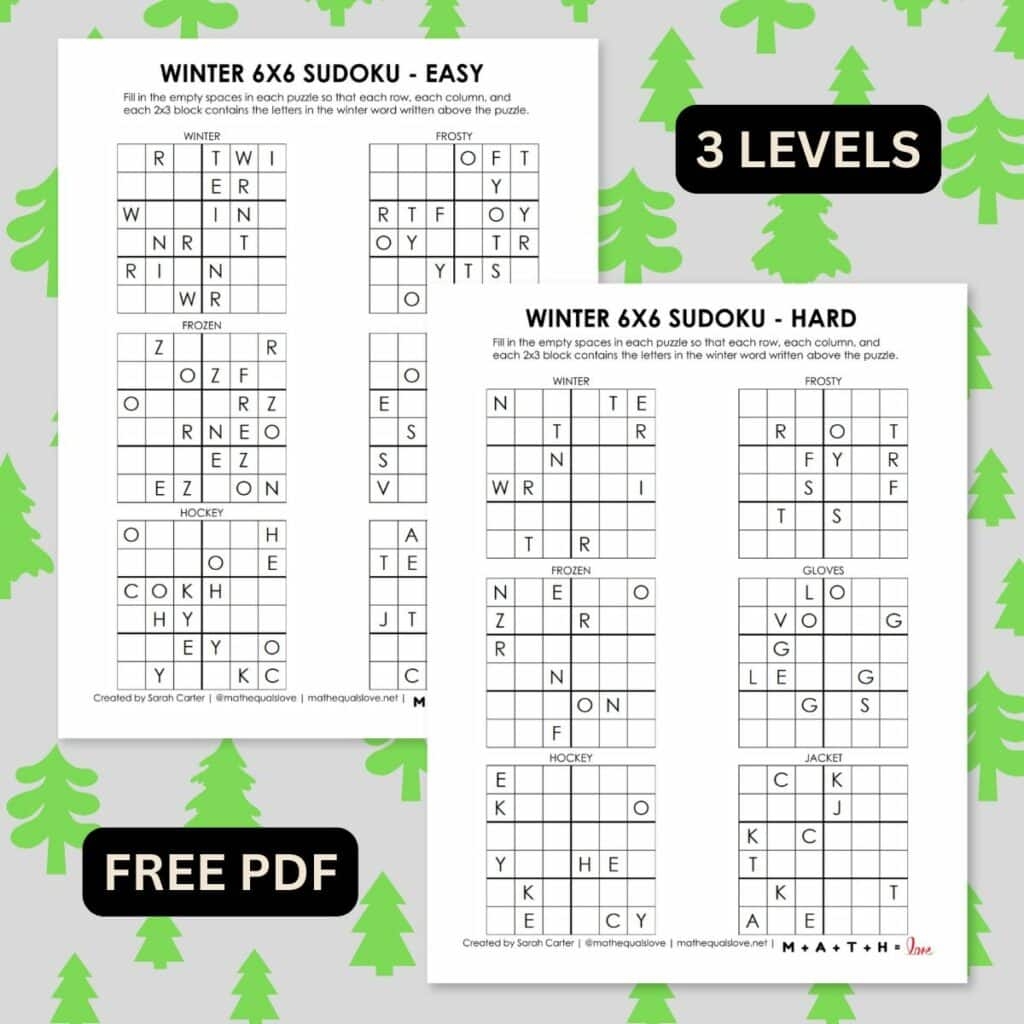 Winter 6x6 Sudoku Puzzles Free Printable PDF 