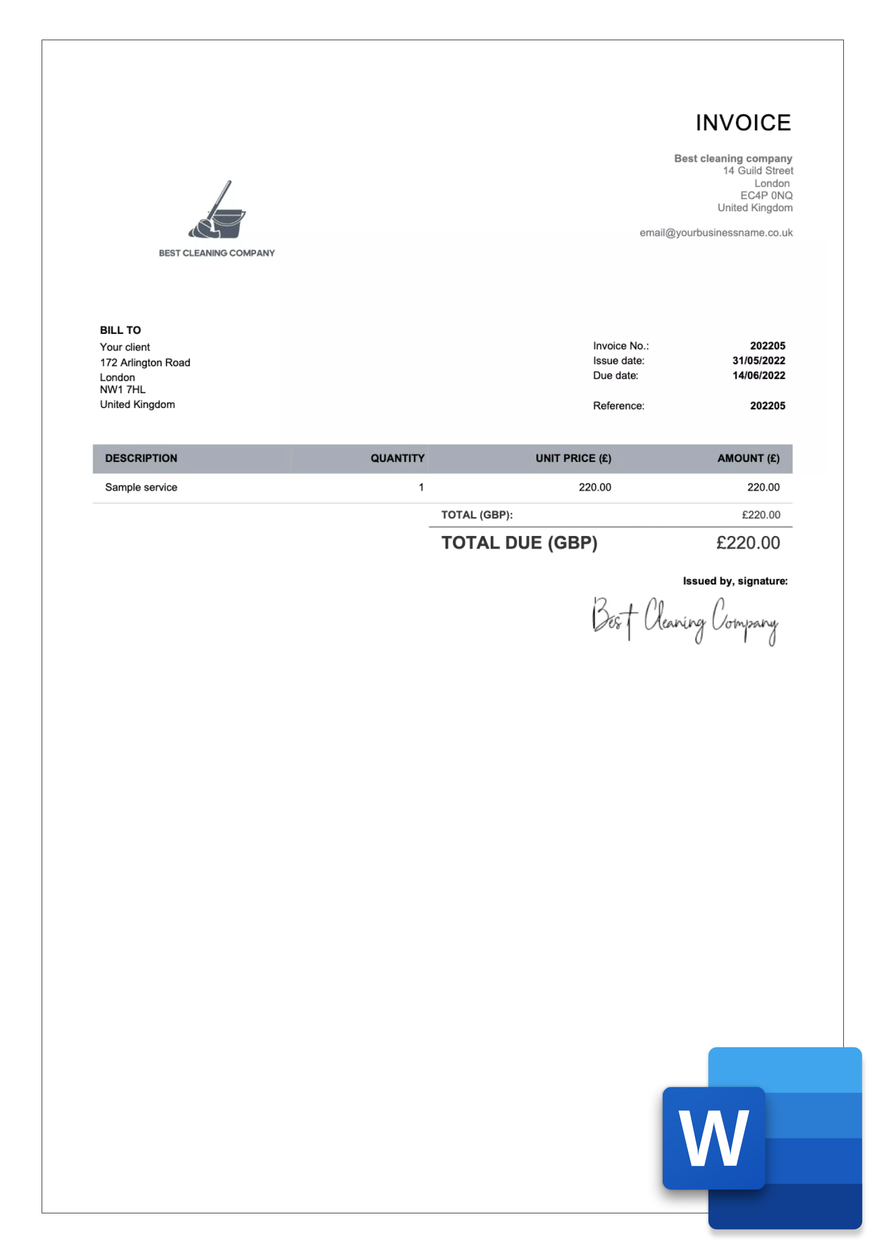 Word Invoice Templates For UK Free Download Billdu