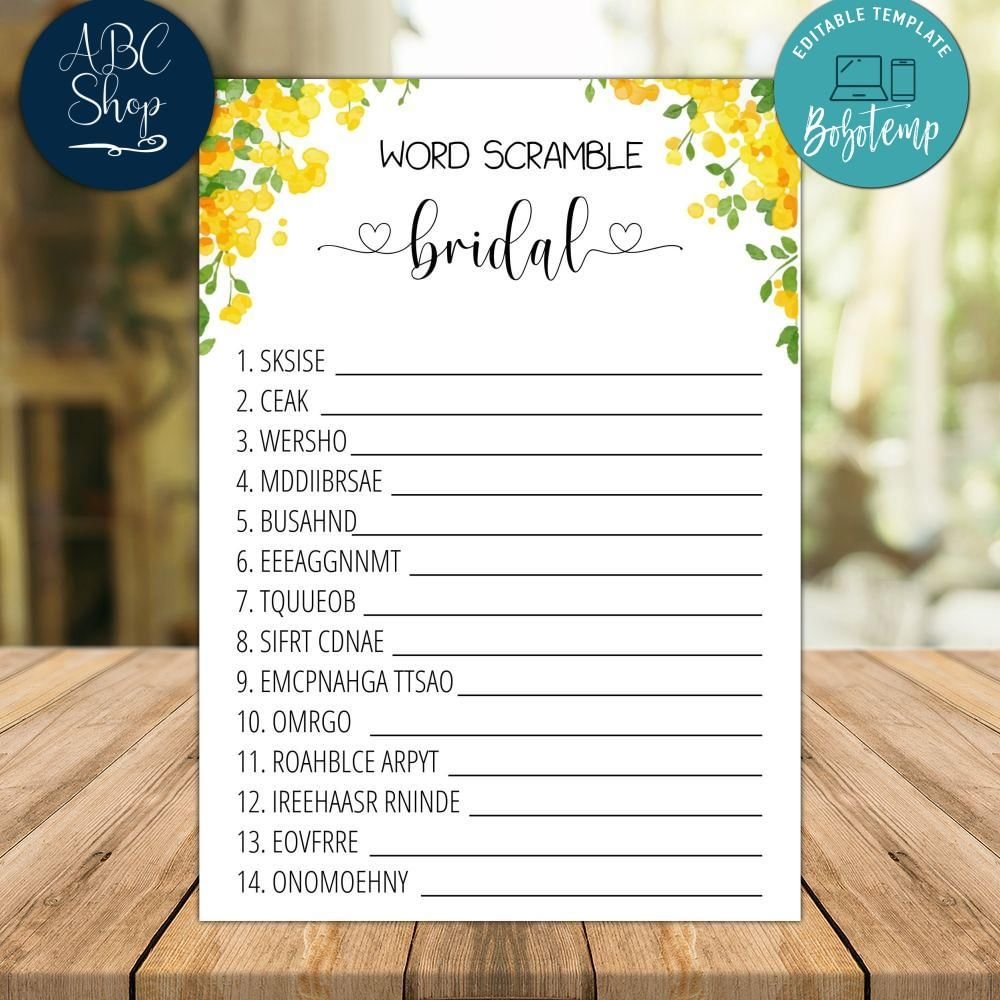 Free Printable Bridal Shower Games Templates