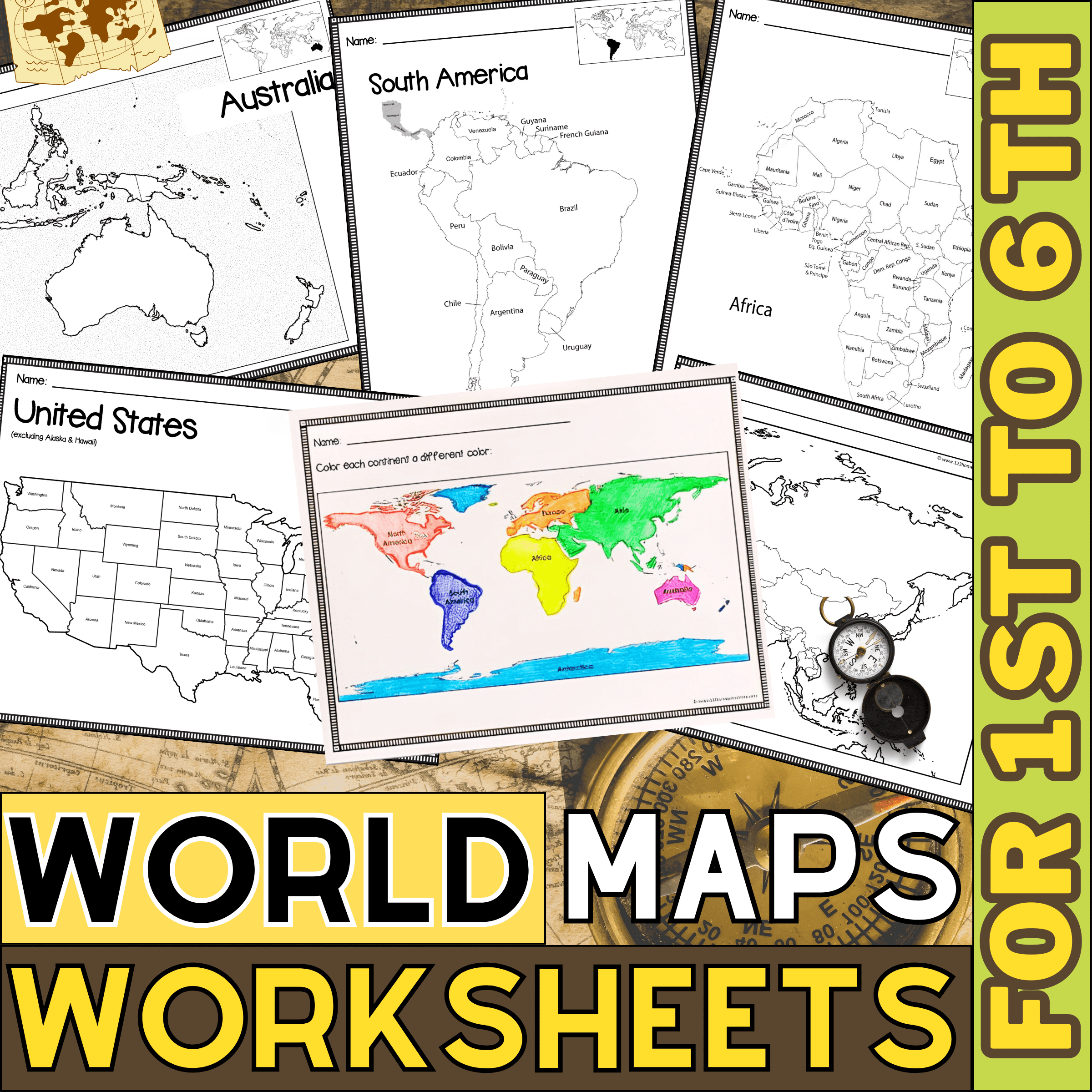 World Map With Countries Continents And Oceans Blank Map For 1st To 12th Grade