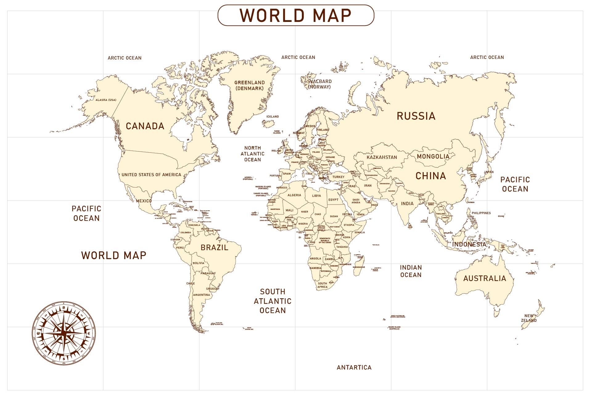 World Map With Countries PRINTABLE Map Of The World Wall Art Worksheets Library