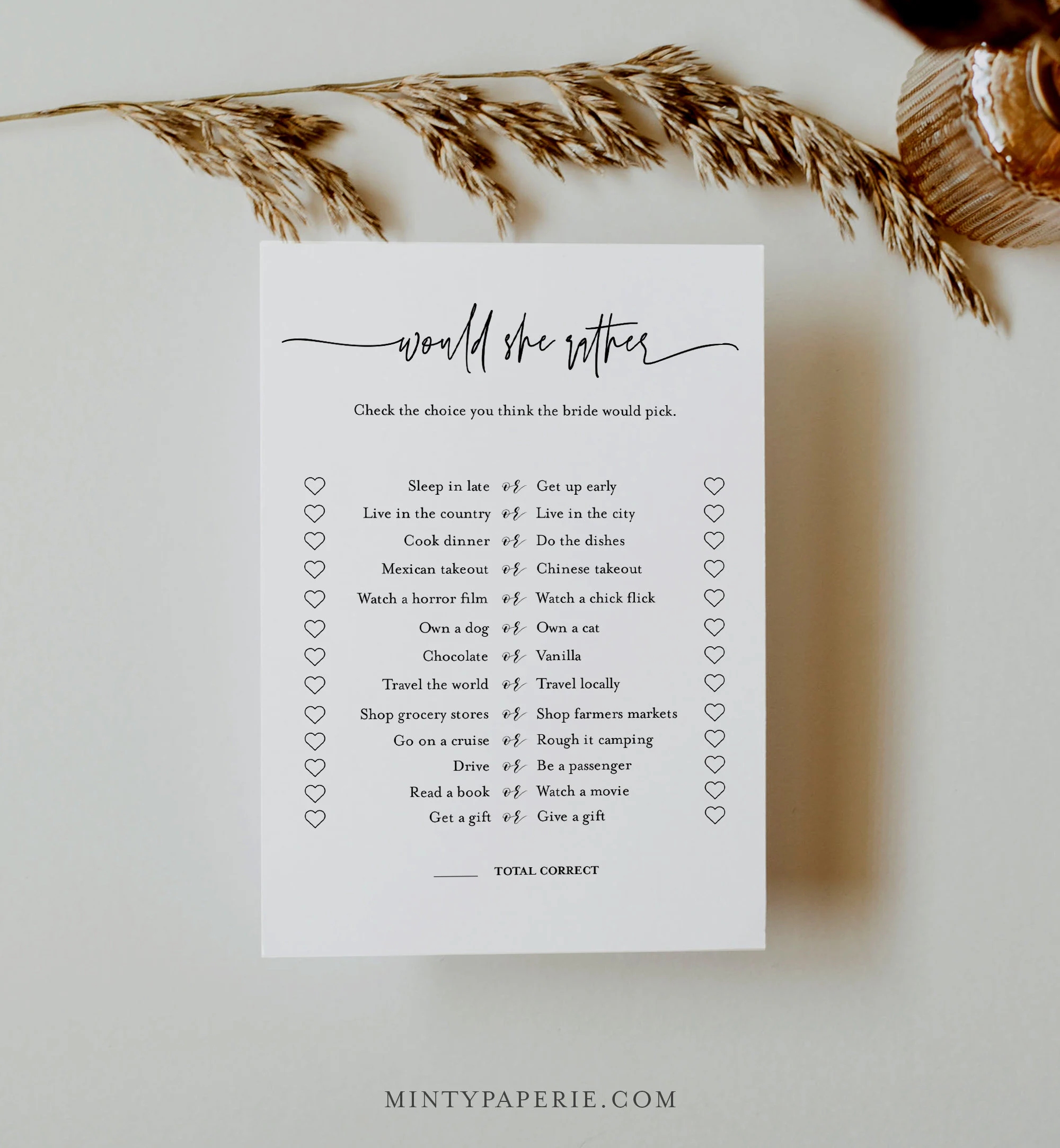Would She Rather Bridal Shower Game Template Minimalist Bridal 