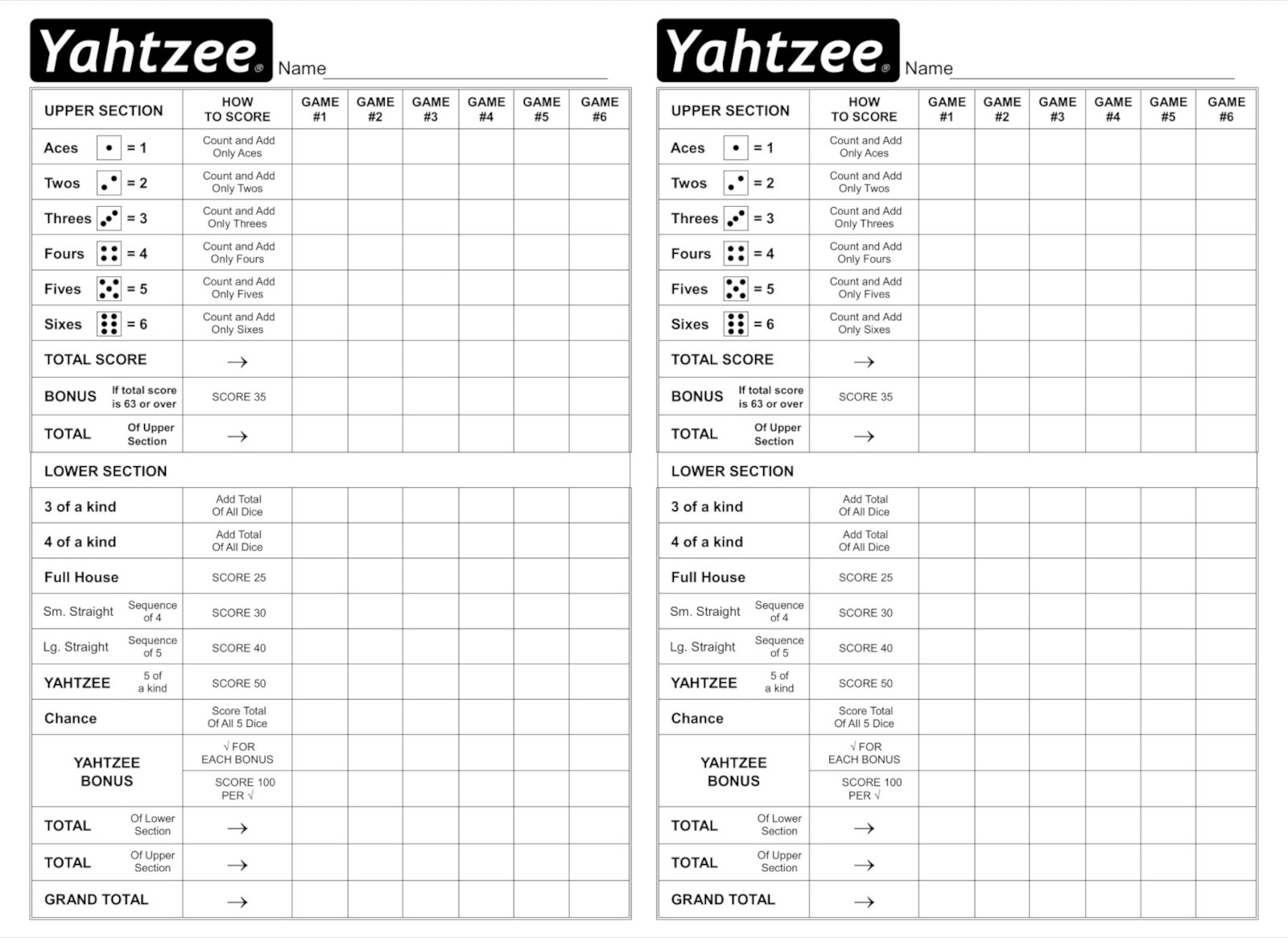 Yahtzee Score Card Printable Yahtzee Score Sheets SaturdayGift Worksheets Library
